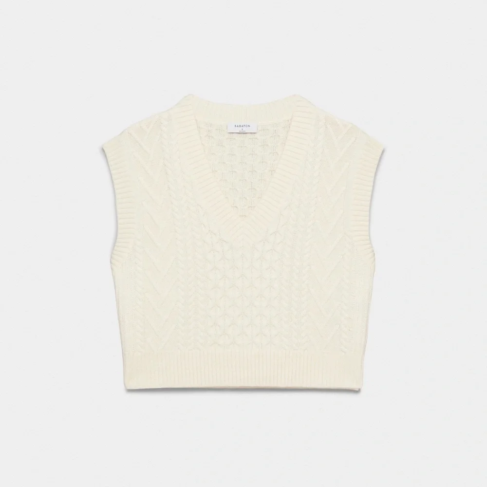 Aritzia Babaton Emporia Cable-knit Merino Wool Sweater Vest L NWOT - Picture 4 of 8